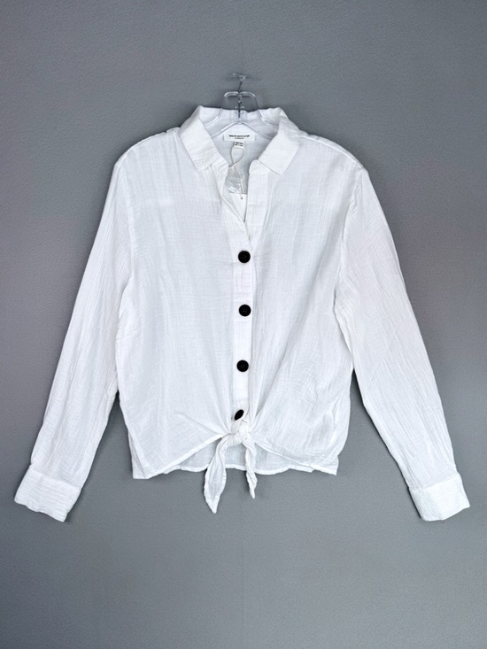 beachlunchlounge Tops - Beachlunchlounge Nox Crinkle Gauze Tie Front Button‎ Up Shirt White XS Casual